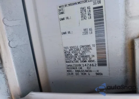 2009 Nissan Altima 2.5 S z USA, uszkodzony, nr VIN 1N4AL21EX9C147462